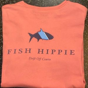 Short sleeve Fish Hippie short sleeve tee Coral shirt with Blue details